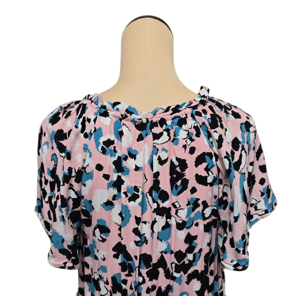 Anthropologie Dress Womens Medium Tiered Ruffle Short Sleeve Viscose Pink - Picture 11 of 11
